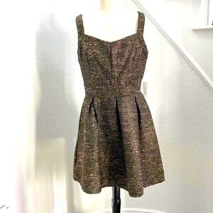 New Charming Charlie tweed structured party dress. Black, tan & gold.